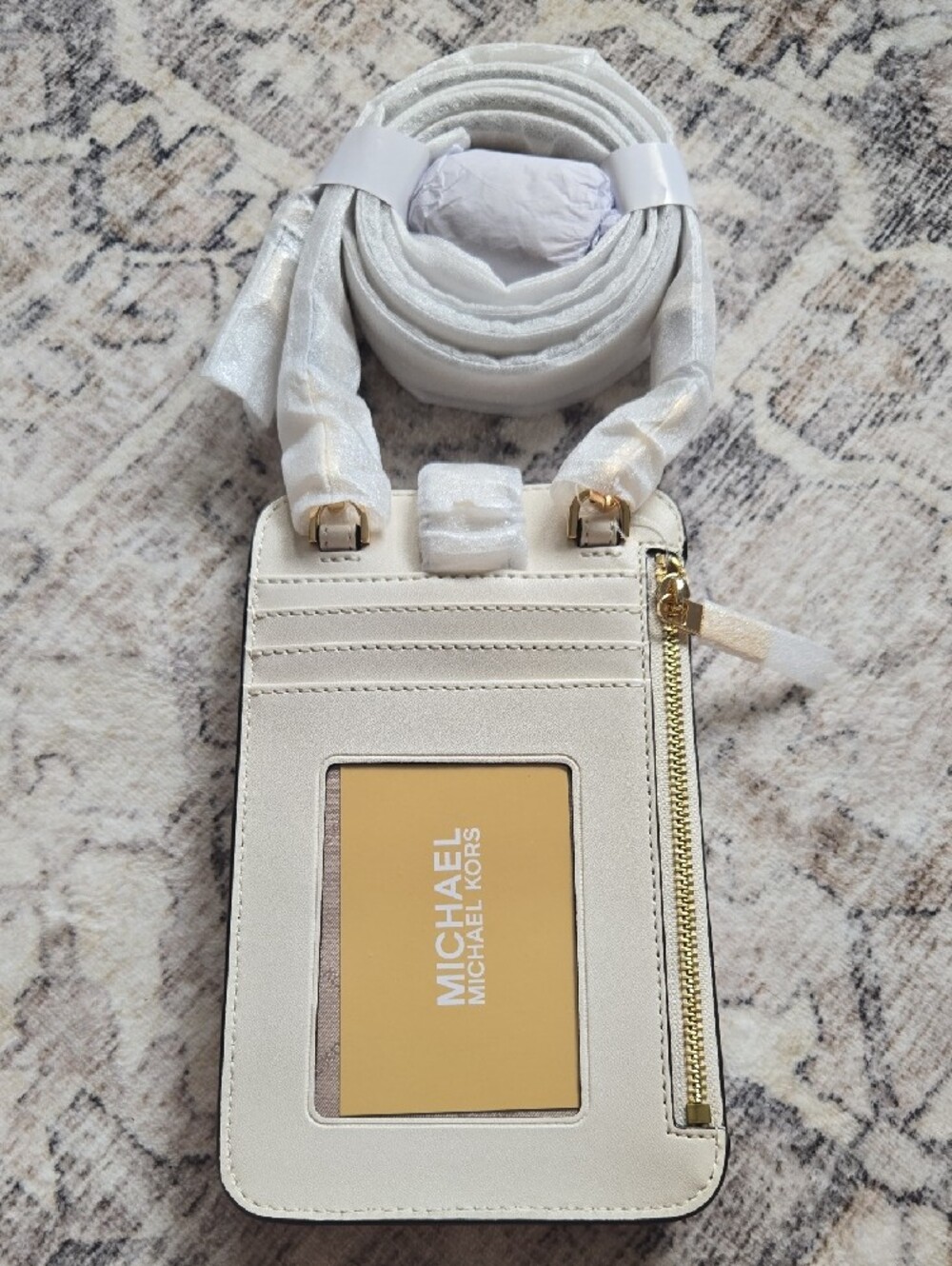 Michael Kors Metallic Ivory Monogram Crossbody Phone Pouch - Picture 2 of 5